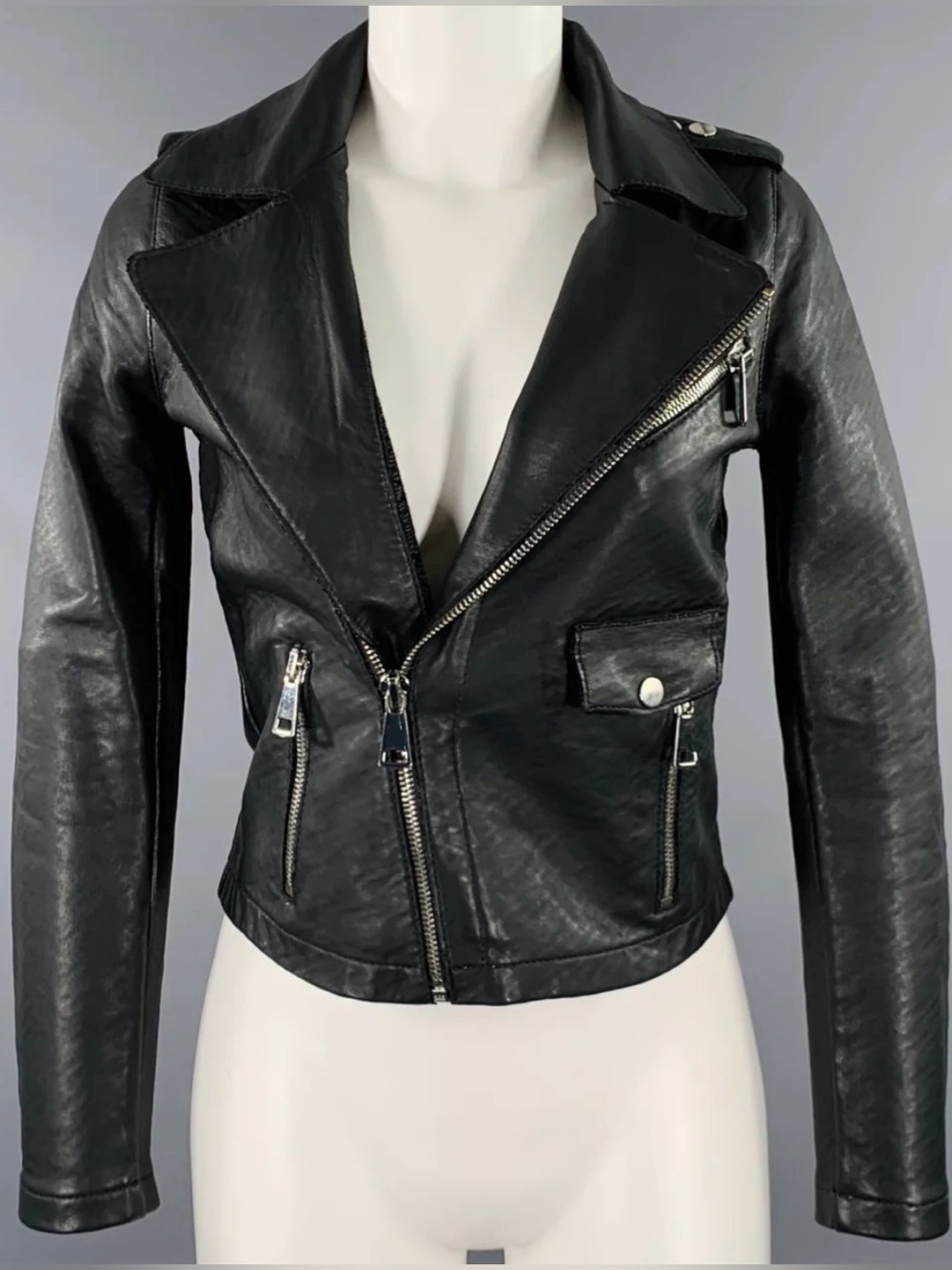 Maje Lambskin Leather Moto Jacket Size FR 38/ US 6/M